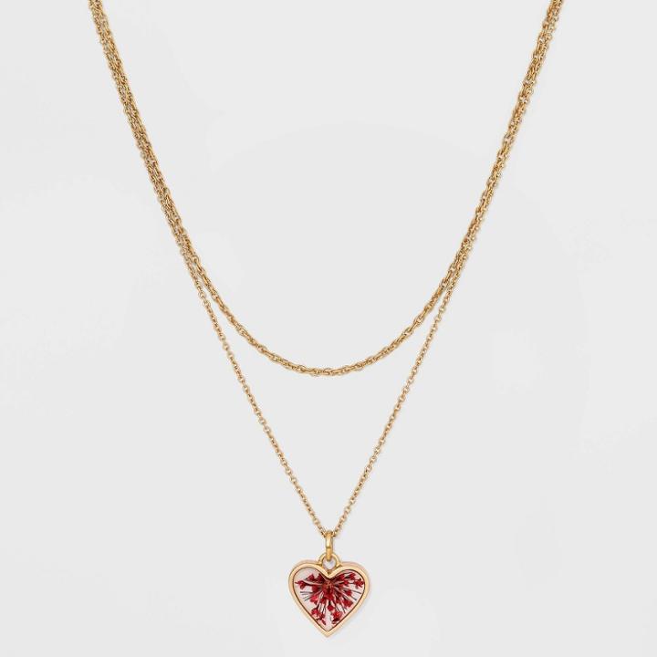 Bella Uno Bellissima Gold Plated Pressed Pink Wildflower Pendant Necklace - Gold