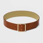 Women's Double Center Prong Belt - A New Day Cognac Croc