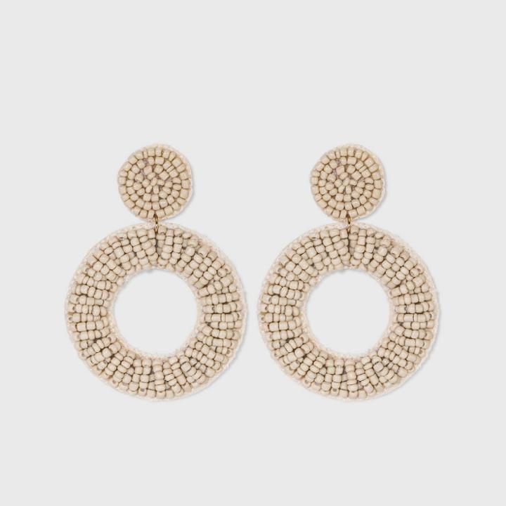 Open Circle Seed Bead Drop Earrings - A New Day Ivory