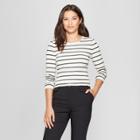 Women's Striped Long Sleeve Fitted Crew T-shirt - A New Day White/black