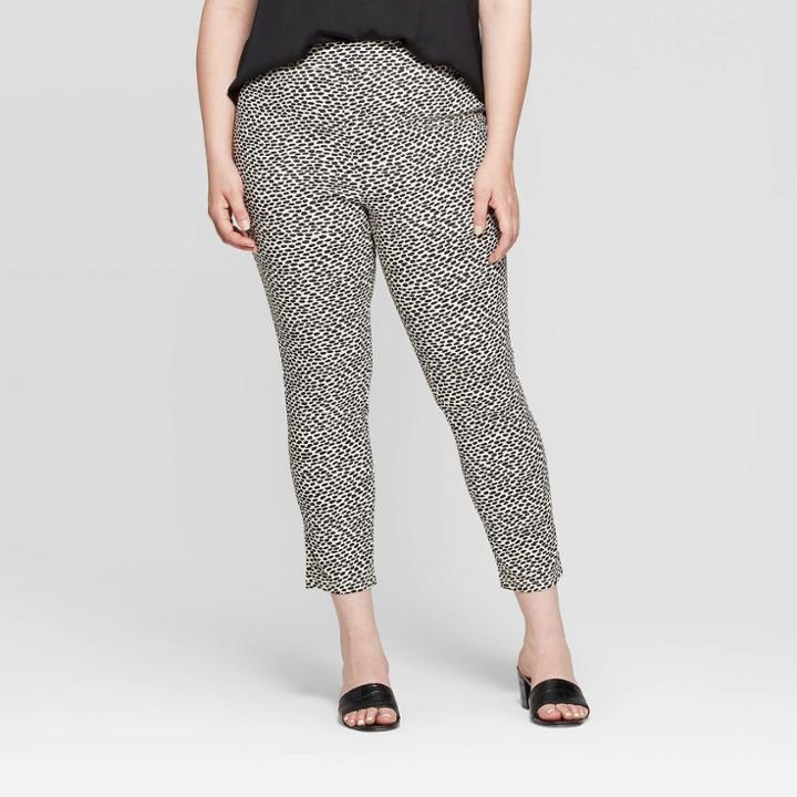 Women's Plus Size Animal Print Skinny Ankle Length Pants - Who What Wear White