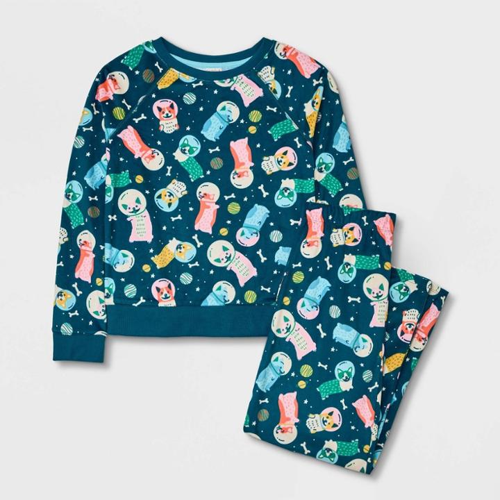 Girls' 2pc Fleece Long Sleeve Pajama Set - Cat & Jack Navy Blue