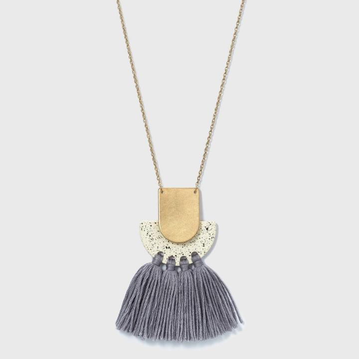 Speckled And Layered Half Moon And Tassel Pendant Necklace - Universal Thread Ivory