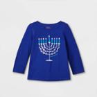 Toddler Girls' Adaptive Hanukkah Menorah Long Sleeve Graphic T-shirt - Cat & Jack Blue