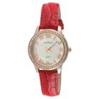 Peugeot Watches Women's Peugeot Crystal Accented Leather Strap Watch - Rose/red