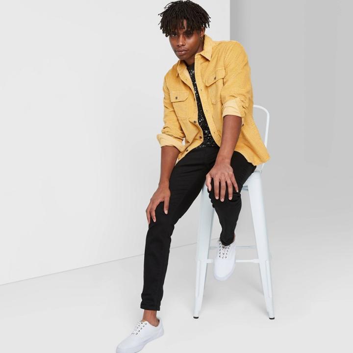 Men's Long Sleeve Button-up Textured Shirt Jacket - Original Use Gold