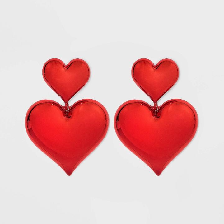 Sugarfix By Baublebar Two-tone Stacked Heart Drop Earrings - Red