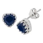 1 1/2 Tcw Tiara Sterling Silver Heart-cut Sapphire Crown Earrings, Women's, Blue