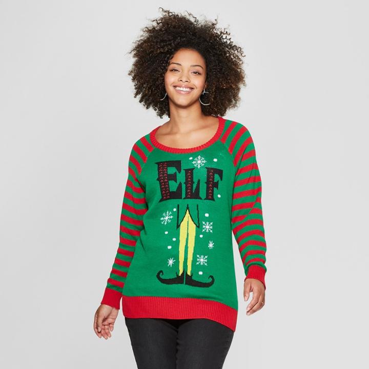 Women's Elf Plus Size Christmas Sweater (juniors') Green