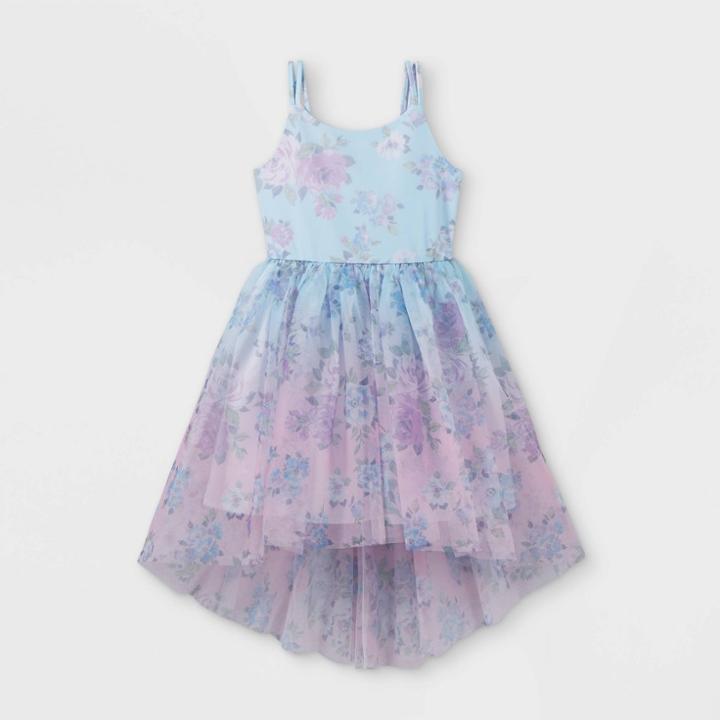 Zenzi Girls' Ombre Printed Floral Hi-lo Hem Sleeveless Dress - Lilac