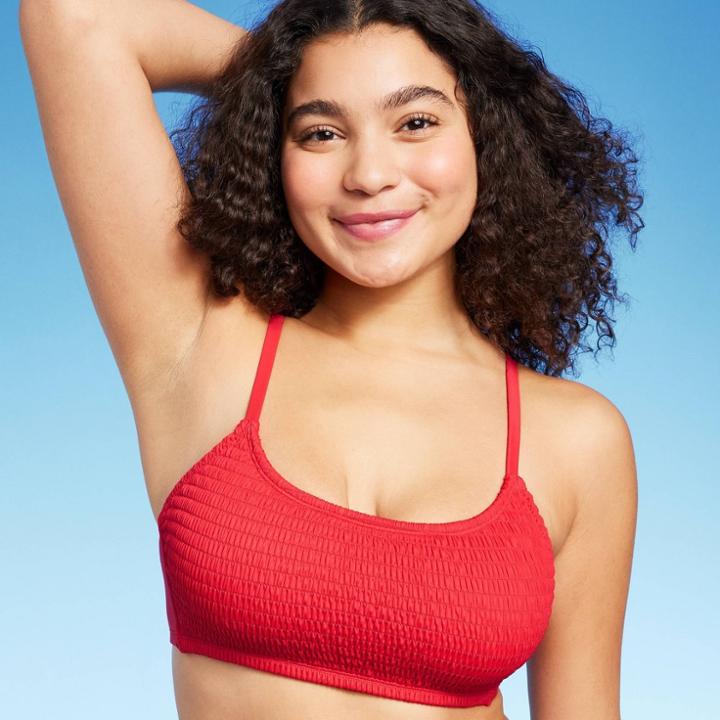 Women's Smocked Bralette Bikini Top - Wild Fable Red D/dd Cup