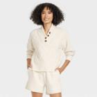 Women's Henley Neck Button-front Pullover Sweater - Universal Thread Cream