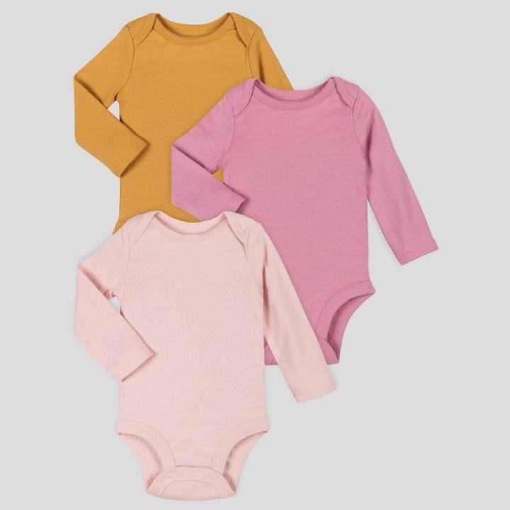 Lamaze Baby 3pk Organic Cotton Long Sleeve Mauve Bodysuits - Pink Newborn
