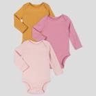 Lamaze Baby 3pk Organic Cotton Long Sleeve Mauve Bodysuits - Pink Newborn