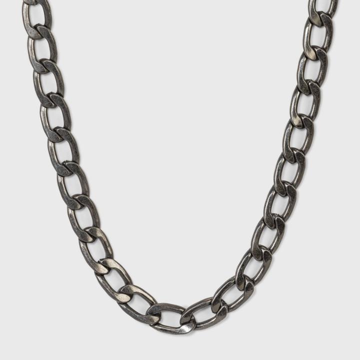 Chunky Flattened Curb Chain Necklace - Universal Thread Worn Hematite