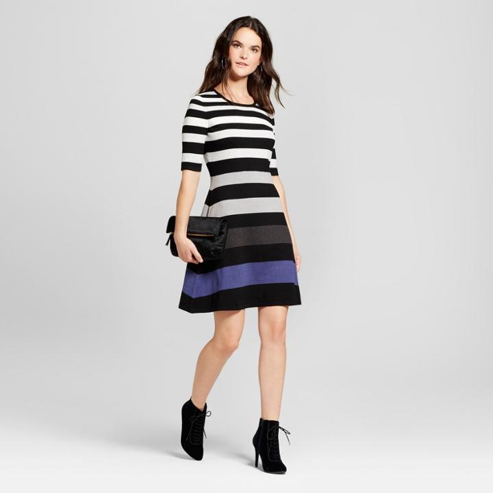 Women's Color Blocked Striped Sweater Dress - Spenser Jeremy Black Combo