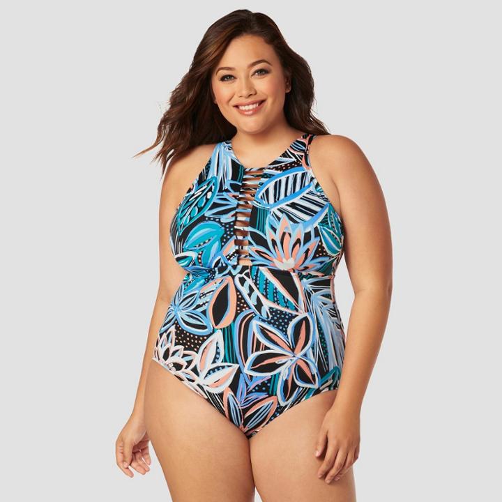 Women's Slimming Control High Neck One Piece Swimsuit - Beach Betty By Miracle Brands 2x,