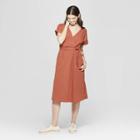 Women's Short Sleeve V-neck Midi Dress - Universal Thread Orange L, Orange Penny