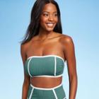 Women's Terry Textured Solid Bandeau With Binding Bikini Top - Kona Sol Teal Blue D/dd Cup