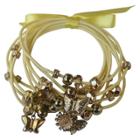 Zirconite Multi-strand Bracelet With Flower And Butterfly Charms - Yellow, Women's