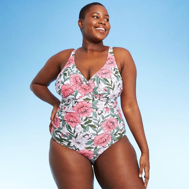 Women's Plus Size Twist-front Classic One Piece Swimsuit - Kona Sol Floral Print