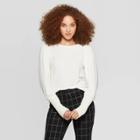 Women's Long Sleeve Crewneck Drapey T-shirt - A New Day Cream M, Size: