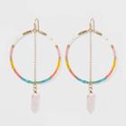Semi-precious Rose Quartz Shard With Beaded Hoop Drop Earrings - Universal Thread