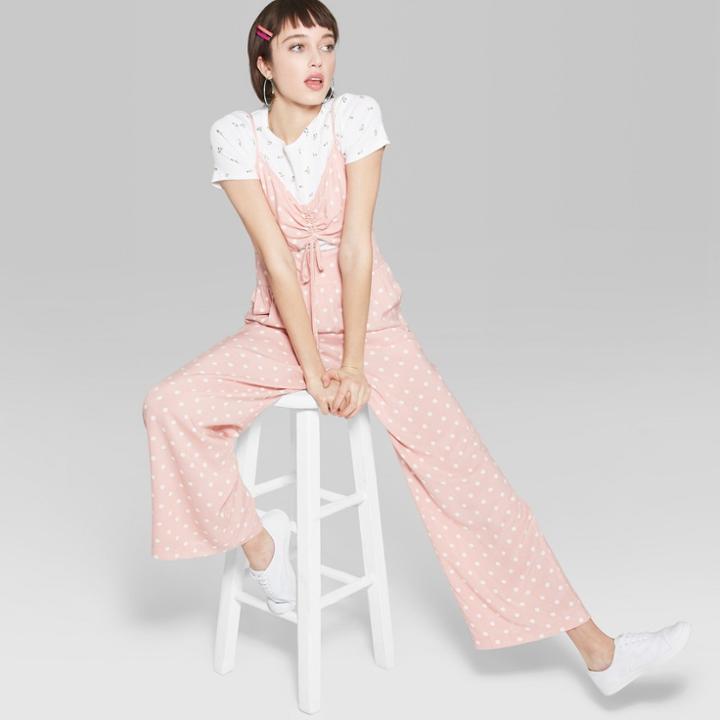 Women's Polka Dot Strappy Ruched Front Cutout Jumpsuit - Wild Fable