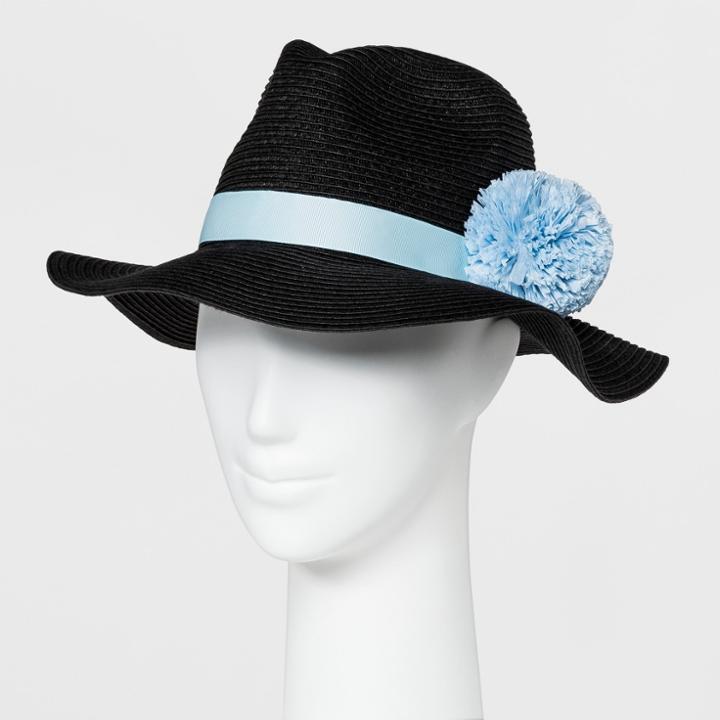 Women's Straw Pom Pom Panama Hat - Who What Wear Black