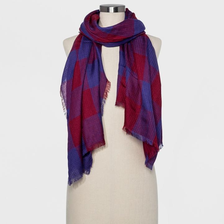 Women's Woven Oblong Scarf - A New Day Red, Red And Blue Check