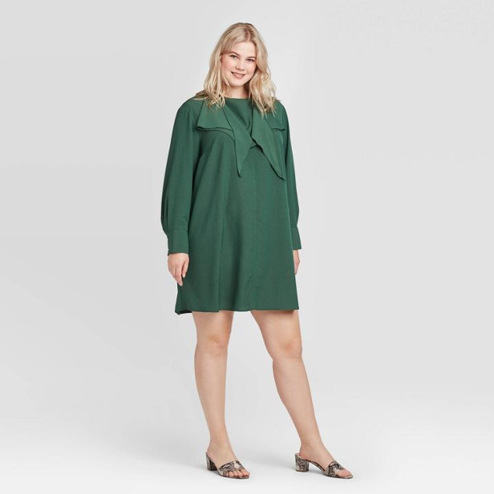 Women's Plus Size Long Sleeve Crewneck A Line Mini Dress - Who What Wear Pine 1x, Women's, Size: