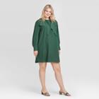 Women's Plus Size Long Sleeve Crewneck A Line Mini Dress - Who What Wear Pine 1x, Women's, Size: