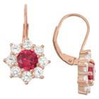 3 4/9 Tcw Tiara Rose Gold Over Silver Ruby Snowflake Leverback Earrings, Women's, Red