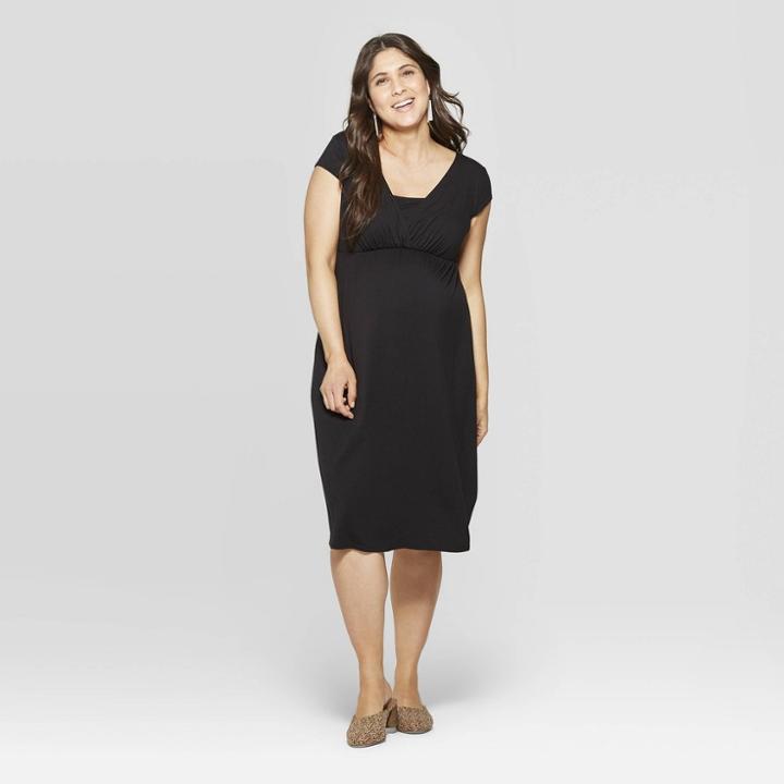 Maternity Short Sleeve V-neck Wrap Front Nursing Dress - Isabel Maternity By Ingrid & Isabel Black Xs, Infant Girl's