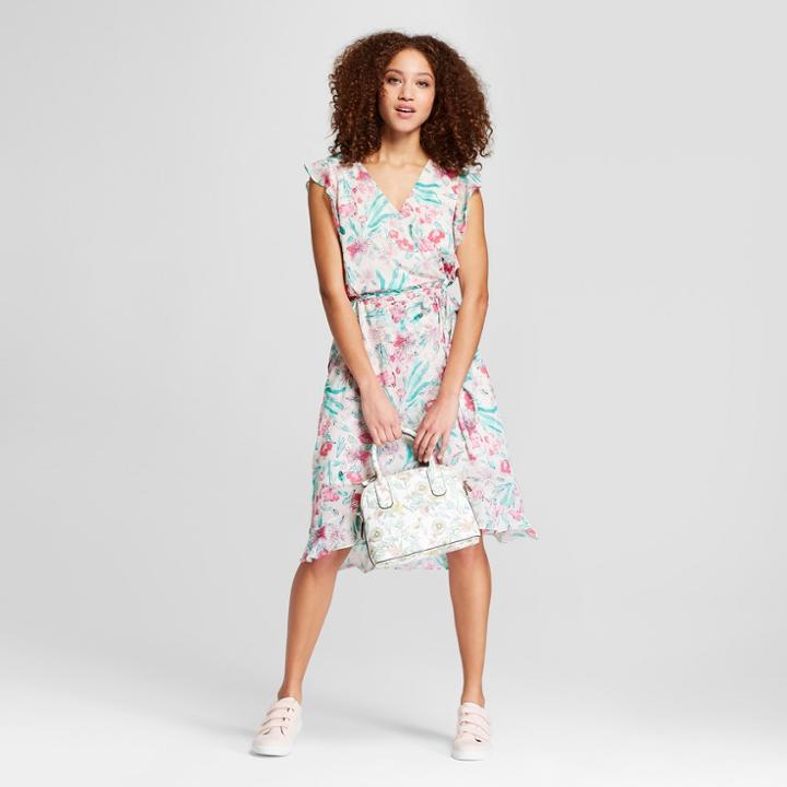 Target Women's Floral Print Short Sleeve Ruffle Wrap Dress - A New Day Light Pink