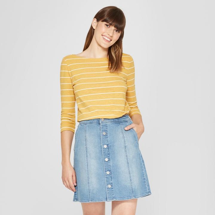 Target Women's Striped 3/4 Sleeve Boatneck T-shirt - A New Day Gold/white