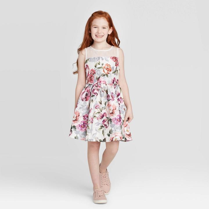 Zenzi Girls' Floral Dress - Ivory S, Girl's, Size: Small,