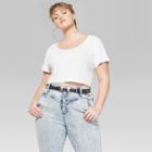 Women's Plus Size Short Sleeve Scoop Neck Rib Little T-shirt - Wild Fable White