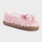 Muk Luks Women's Faux Shearling Ballerina Slipper Socks With Poms & Grippers - Pink