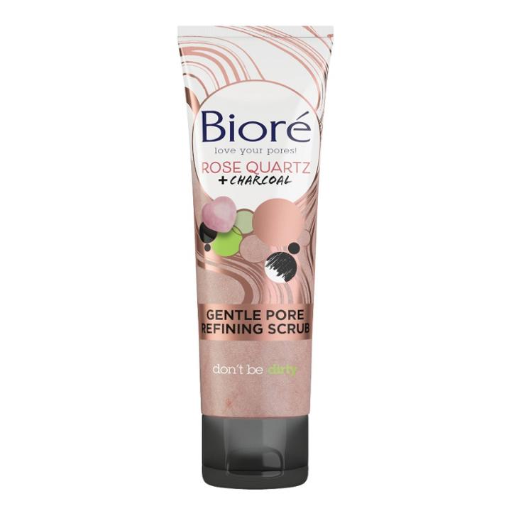 Biore Gentle Pore Refining Scrub, Oil Free Face Wash, Dermatologist Tested Rose Quartz + Charcoal