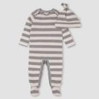Burt's Bees Baby Baby Thermal Stripe Jumpsuit & Knot Top Hat Set - Gray