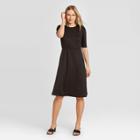 Women's Short Sleeve Round Neck Seamed Dress - Who What Wear Jet Black