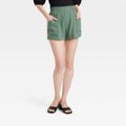 Women's High-rise Linen Pull-on Shorts - A New Day Green