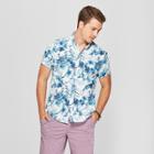 Men's Floral Print Short Sleeve Poplin Button-down Shirt - Goodfellow & Co Aqua Dip