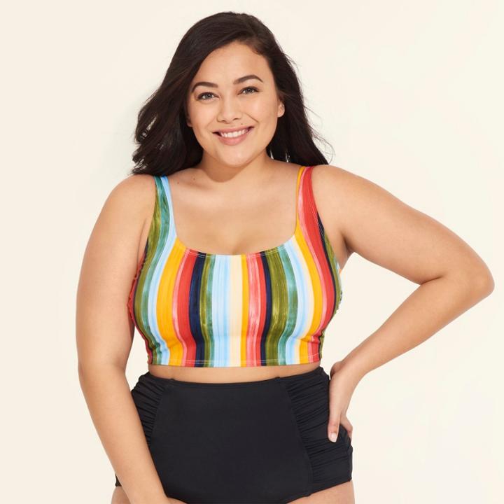 Women's Slimming Control Longline Bikini Top - Beach Betty By Miracle Brands Multi Stripe 2x,