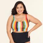 Women's Slimming Control Longline Bikini Top - Beach Betty By Miracle Brands Multi Stripe 2x,