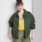 Women's Plus Size Woven Quilted Bomber Jacket - Wild Fable Dark Green