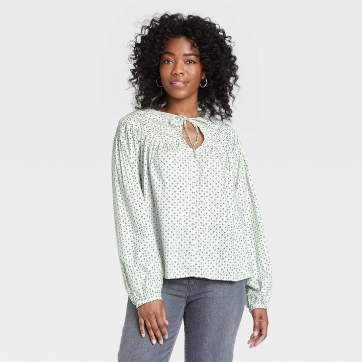 Women's Balloon Long Sleeve Button-front Blouse - Universal Thread Cream Floral Xs, Ivory Floral