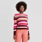 Women's Striped Crewneck Pullover Sweater - A New Day Coral