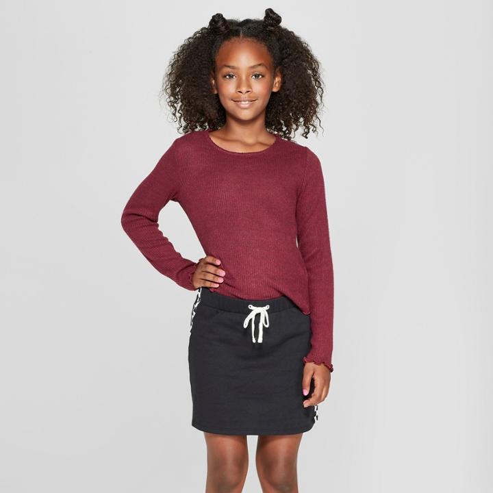 Girls' Long Sleeve Rib T-shirt - Art Class Maroon